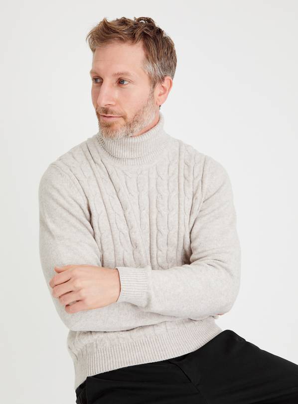 Mens cream shop polo neck jumper