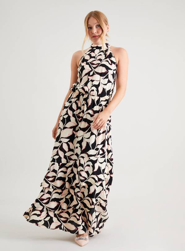 Buy Cream Leaf Print Halter Neck Maxi Dress 24, Dresses