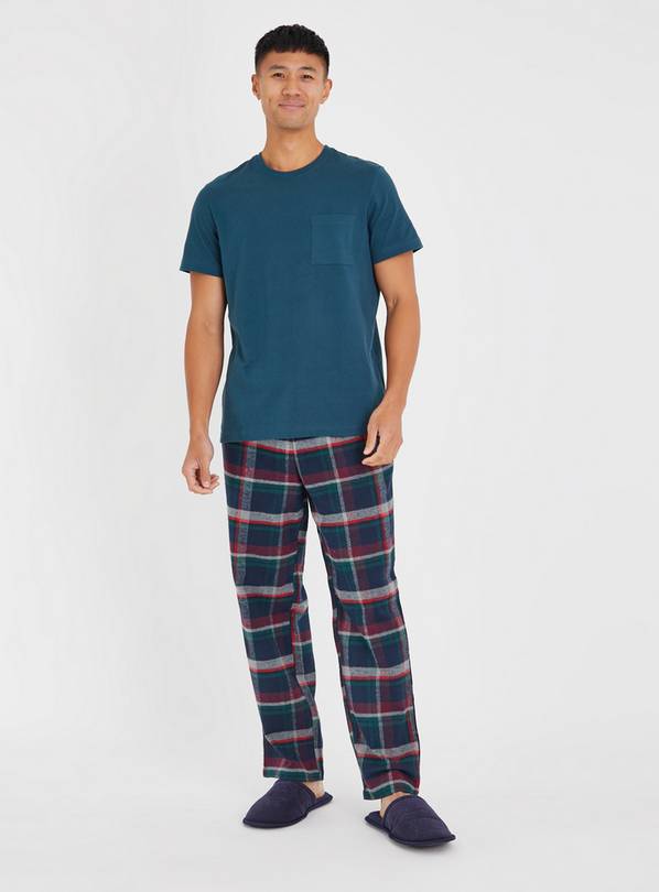 X CHAIN STORE Red Tartan Check Pyjama Bottoms PJs Brushed Pure