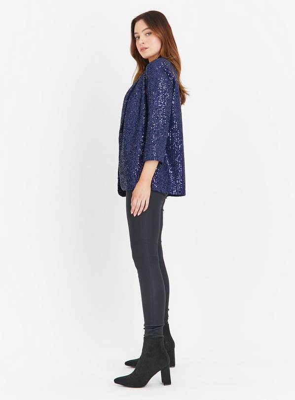 Navy Blue Sequin Patterned Party Blazer | Wessi