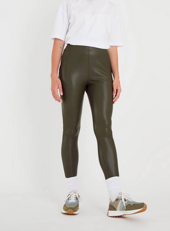 Olive green deals leather leggings