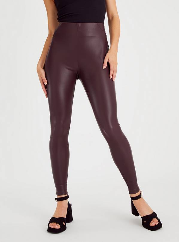 Take Me Out Burgundy Faux Leather High Waist Leggings