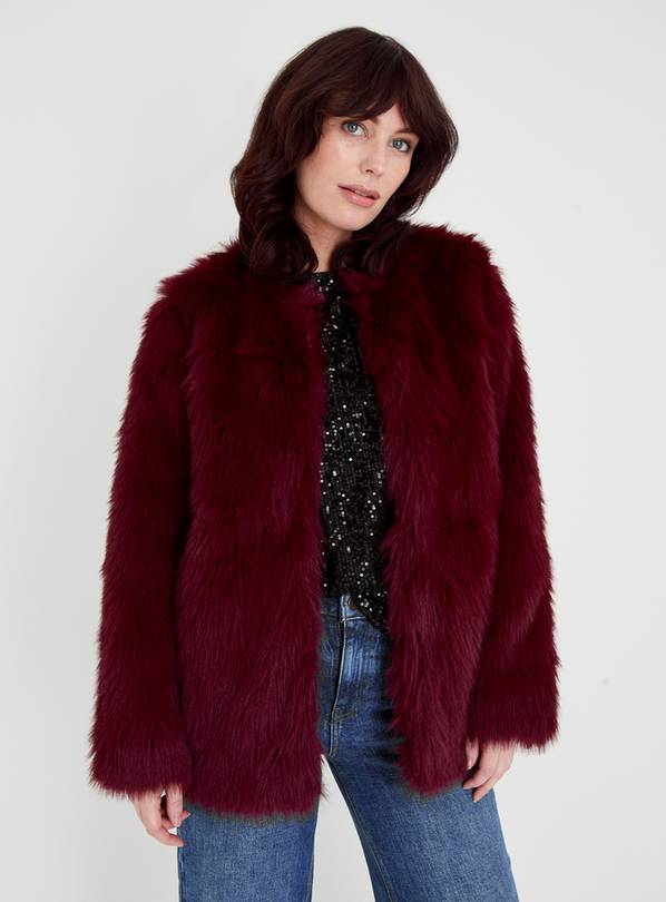 Buy Berry Red Faux Fur Jacket 12 | Coats | Tu