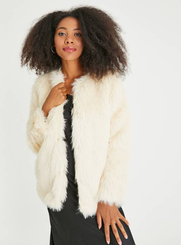 Beige faux hot sale fur coat