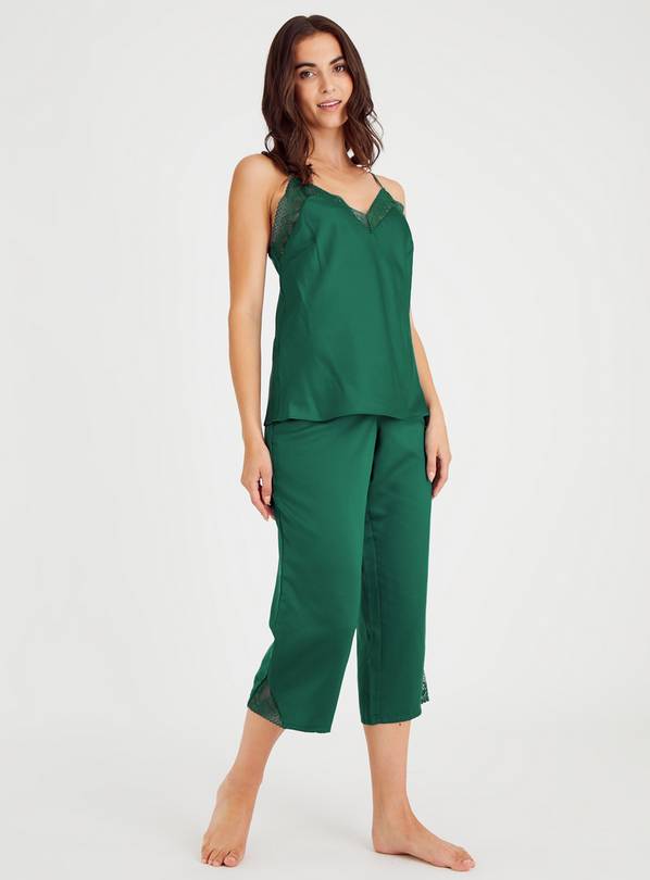 Emerald Green Satin Frill Cami Pj Set