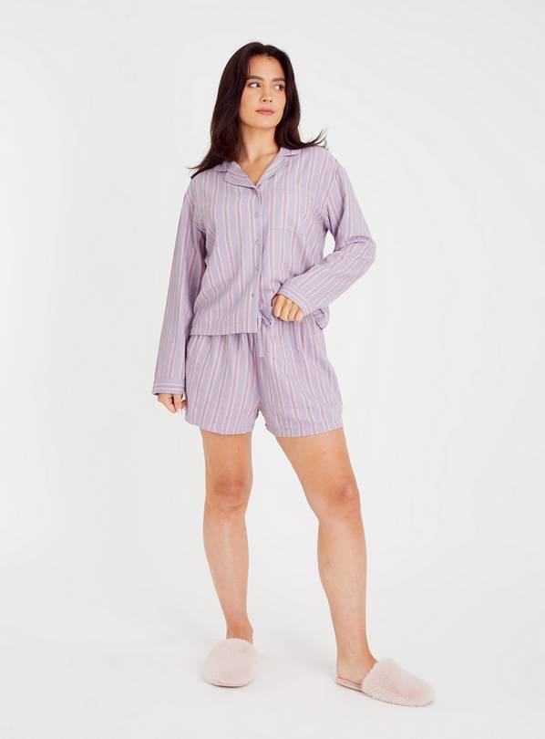 Lilac Stripe Woven Traditional Shortie Pyjamas 18