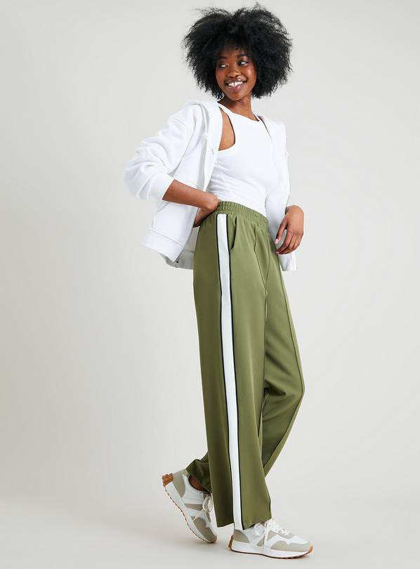 Buy Khaki Wide Leg Side Stripe Trousers 14S Trousers Tu