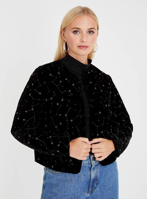 Buy Black Embellished Velour Jacket S | Jackets | Tu