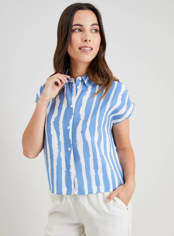 Blue & White Stripe Sleeveless Boxy Shirt With TENCEL™ 10