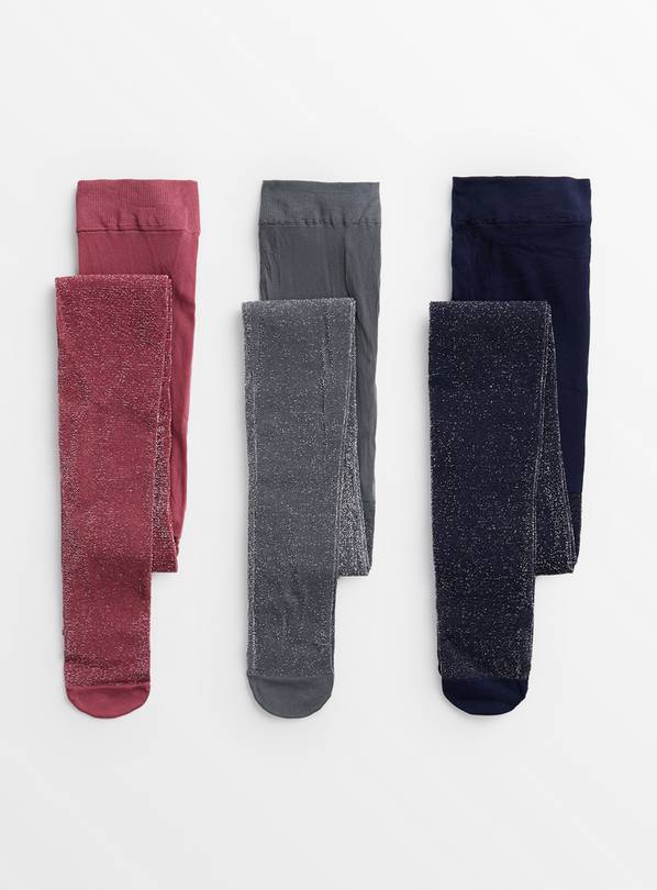 Navy, Pink & Grey Sparkle Opaque Tights 3 Pack 3-4 years