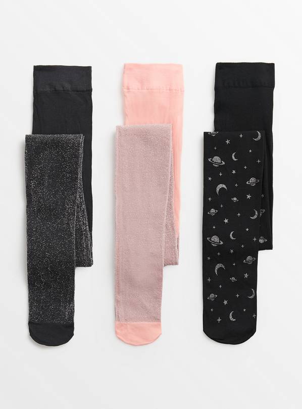 Pink Star & Moon Opaque Tights 3 Pack 3-4 years