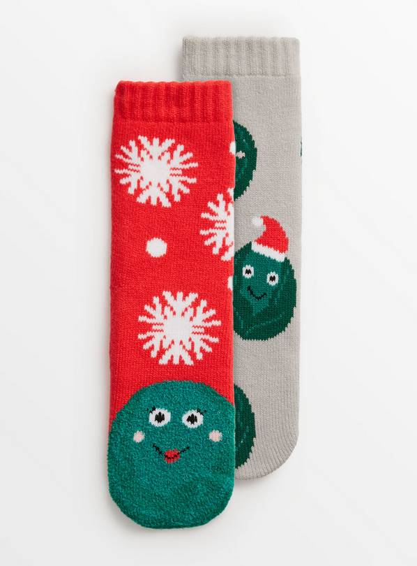 Christmas Brussels Sprout Cosy Socks 2 Pack 4-8