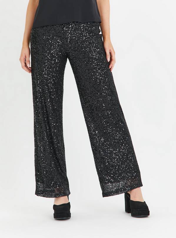 Buy Black Sequin Wide Leg Trousers 10L Trousers Tu