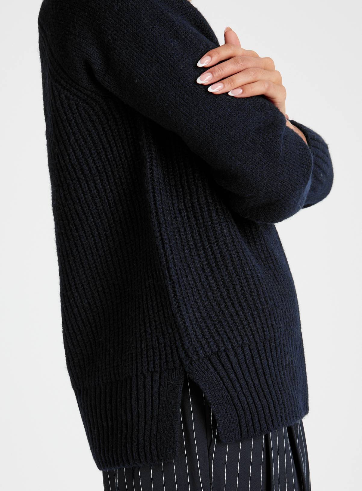Navy Merino Wool High Neck Jumper 12 - Image 3