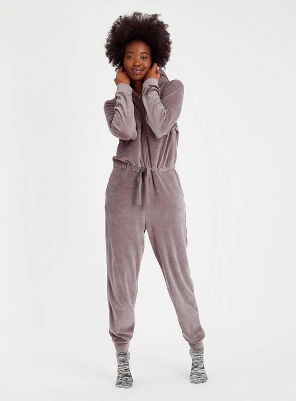 Buy Taupe Velour Hooded All In One S Dressing gowns Tu