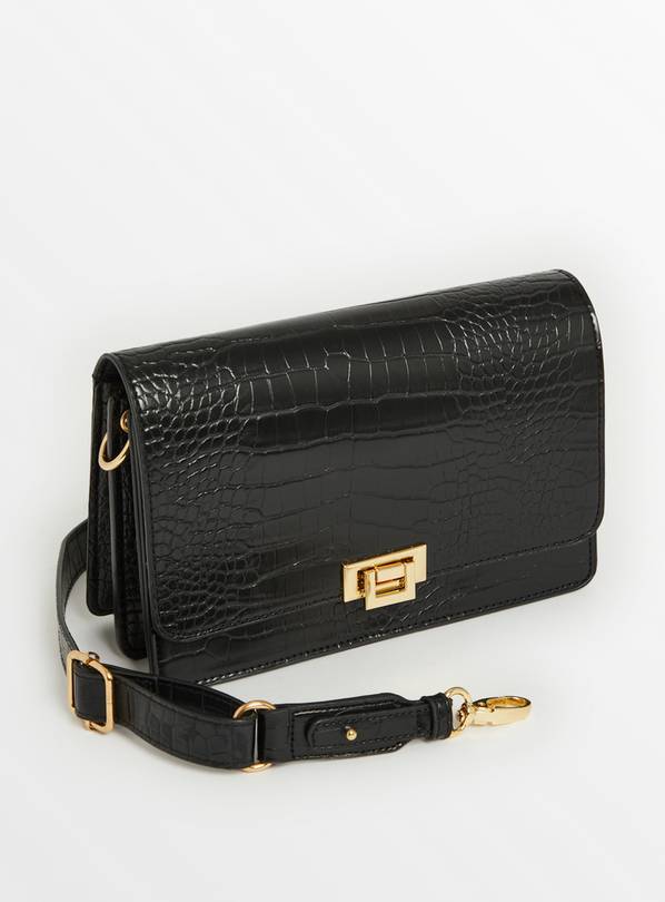 Black croc crossbody discount bag