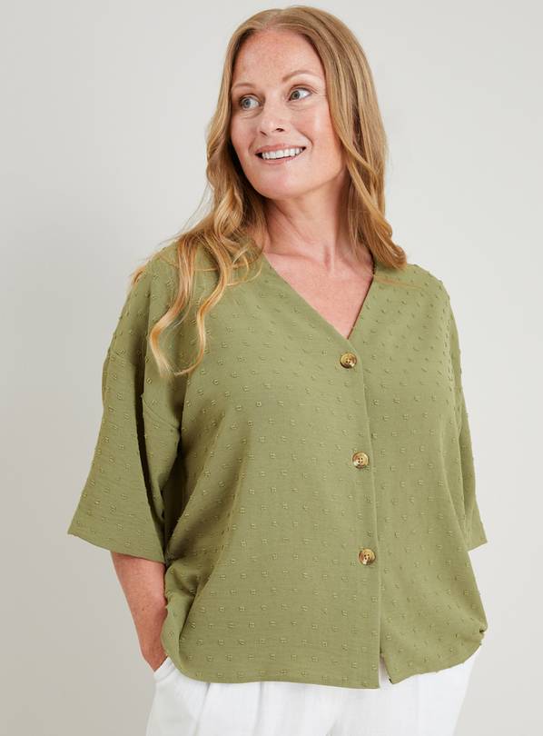 Green Collarless Boxy Fit Blouse - 18