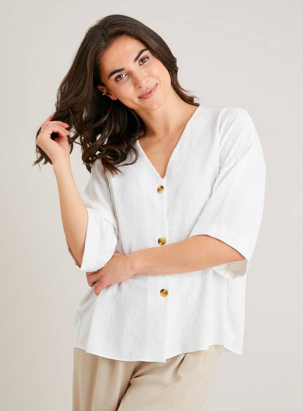White Collarless Boxy Fit Blouse - 20