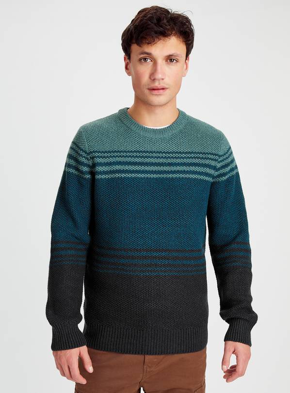Buy Teal Colour Block Stripe Crew Neck Jumper XXXL | Jumpers and ...