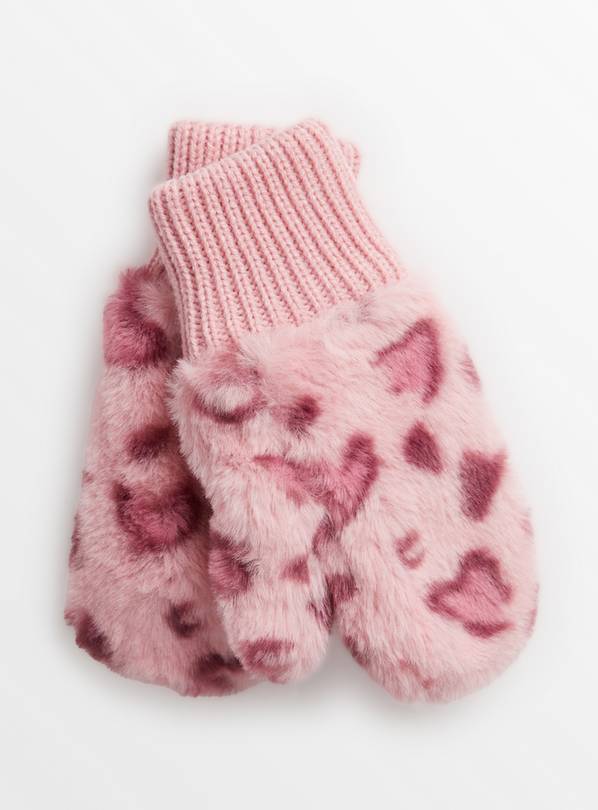 Pink Leopard Print Mittens 6-9 years