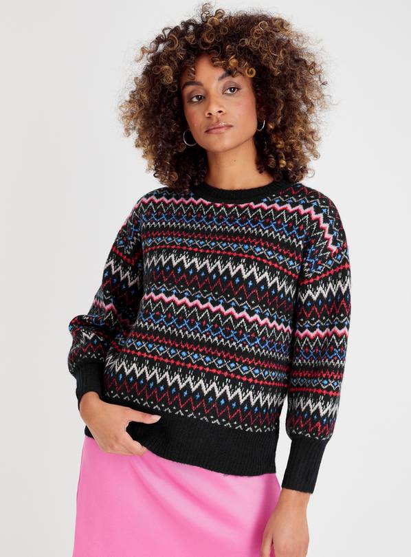 Fair Isle Longline Jumper with Recycled Polyester Pink