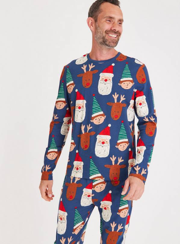 Men's Christmas Family Navy Festive Faces Pyjamas XXL