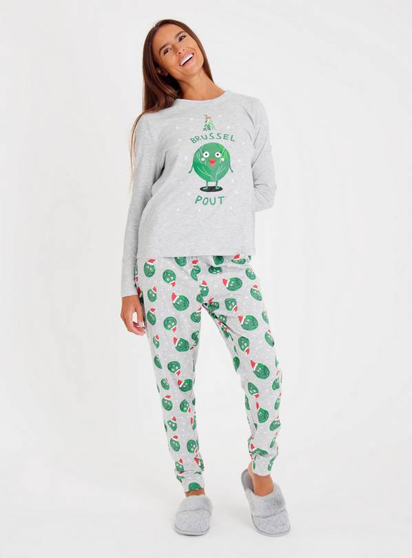 Women s Christmas Family Dressing Grey Brussel Pout Pyjamas 20