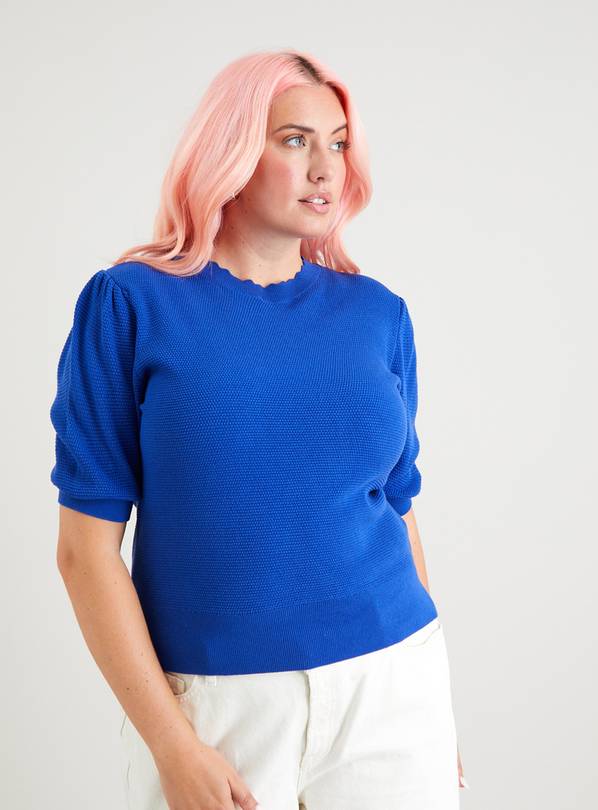 Blue Scalloped Textured Knit Top 12