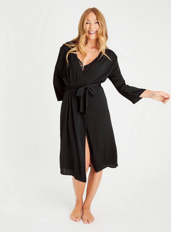 Buy Black Lace Panel Silky Kimono S Dressing gowns Tu