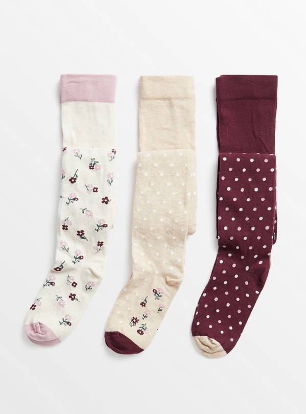 Buy Dark Red Floral Tights 3 Pack 11-12 years | Underwear, socks and ...