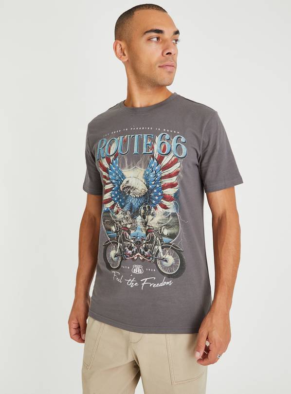 Buy Charcoal Route 66 Graphic T-Shirt XXXXL | T-shirts and polos | Tu
