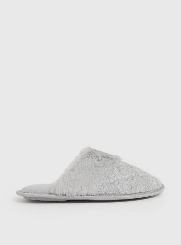 Buy Grey Cable Knit Mule Slippers L Slippers Tu