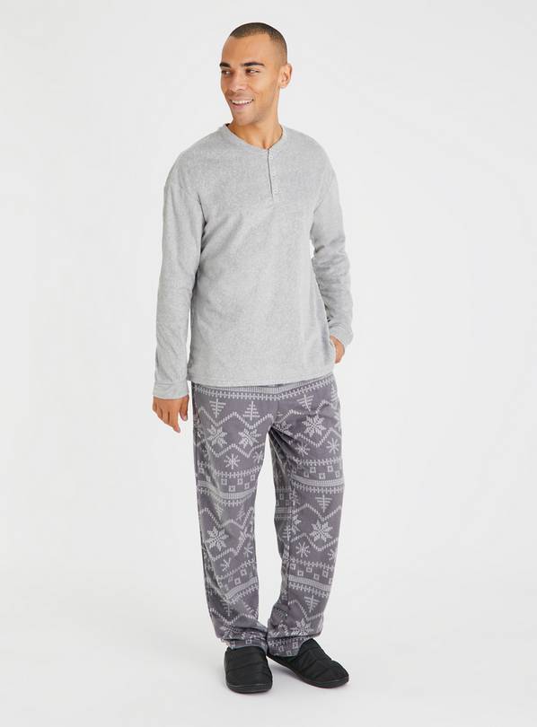 Christmas Grey Fairisle Fleece Pyjamas XS