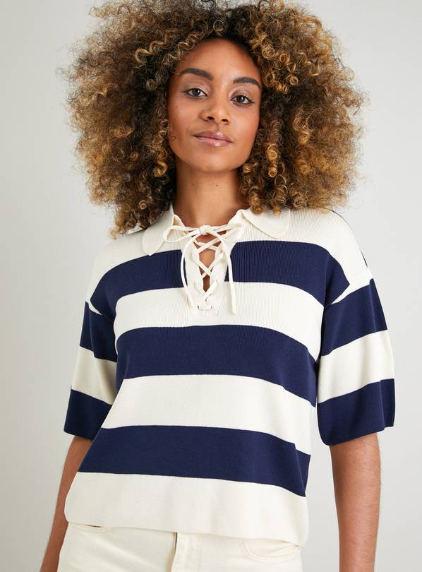Buy Navy & White Stripe Collared Lace Up Jumper - 20 | Jumpers | Argos