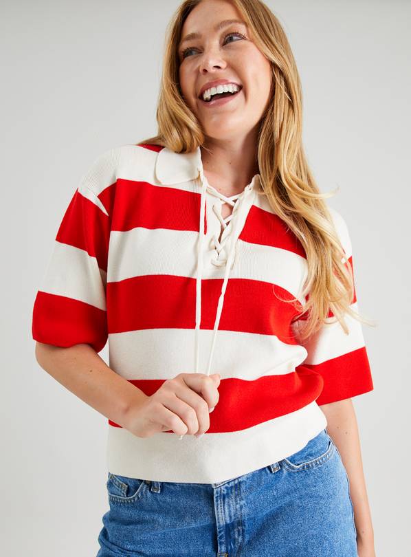 Buy Red & White Stripe Collared Lace Up Jumper 10 Jumpers Argos