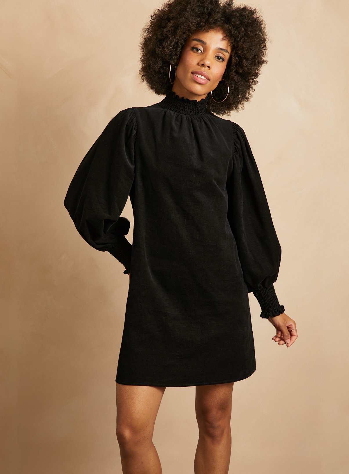 EVERBELLE Black High Neck Short Corduroy Dress 14 - Image 2 thumbnail