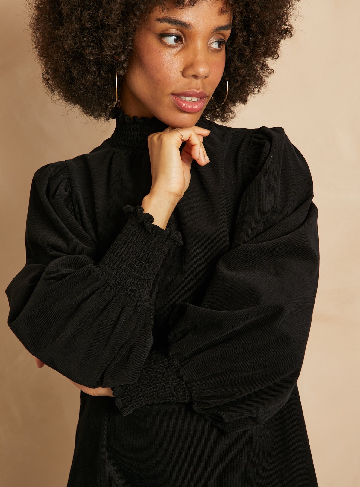 EVERBELLE Black High Neck Short Corduroy Dress 14 - Image 3 thumbnail