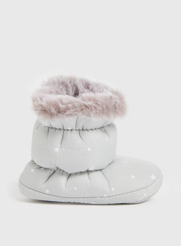 Grey Star Print Fur Lined Booties 3-6 months