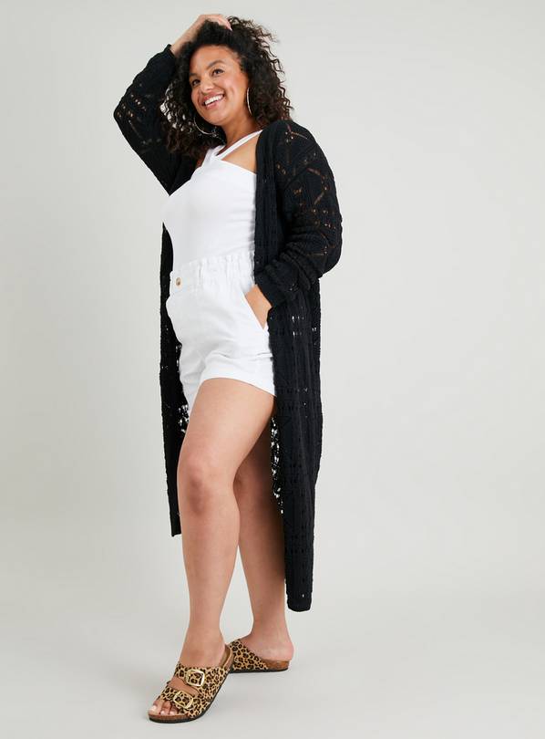 Long black crochet on sale cardigan