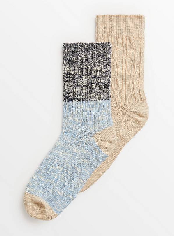 Cream Cable Knit Socks 2 Pack 4-8