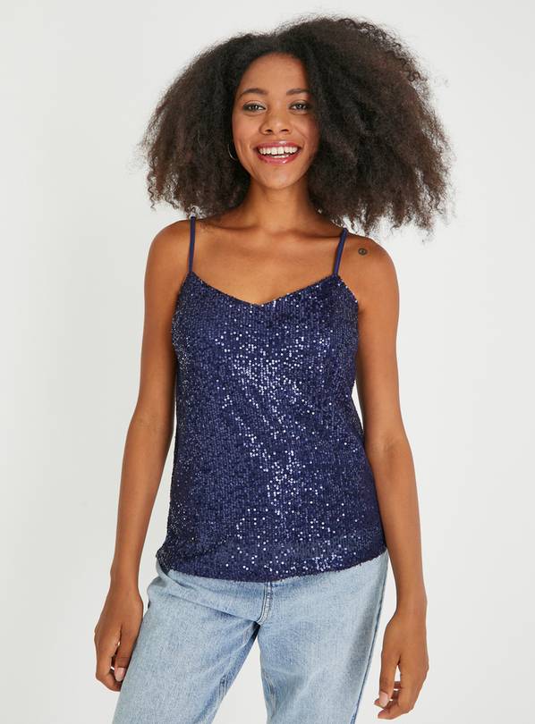 Navy blue sequin outlet top