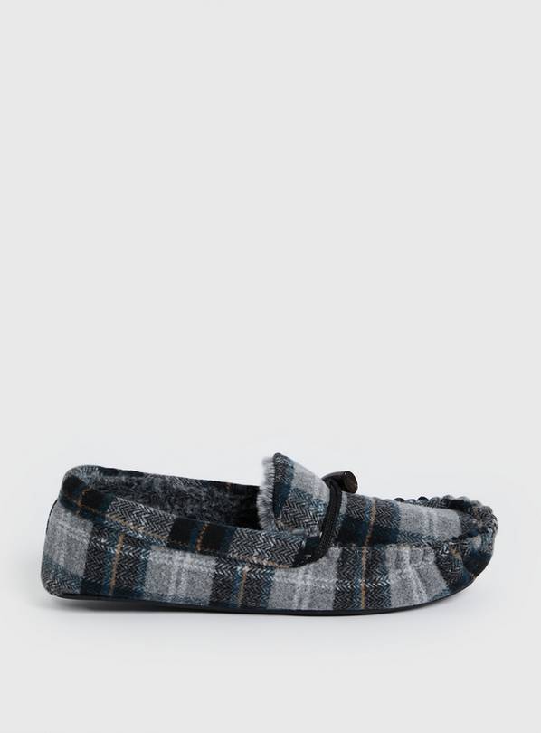 Buy Grey Check Moccasin Slippers 7 Slippers Tu