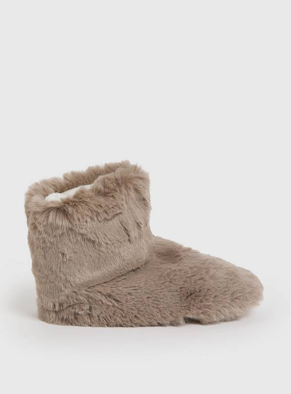Mocha Faux Fur Slipper Boots L