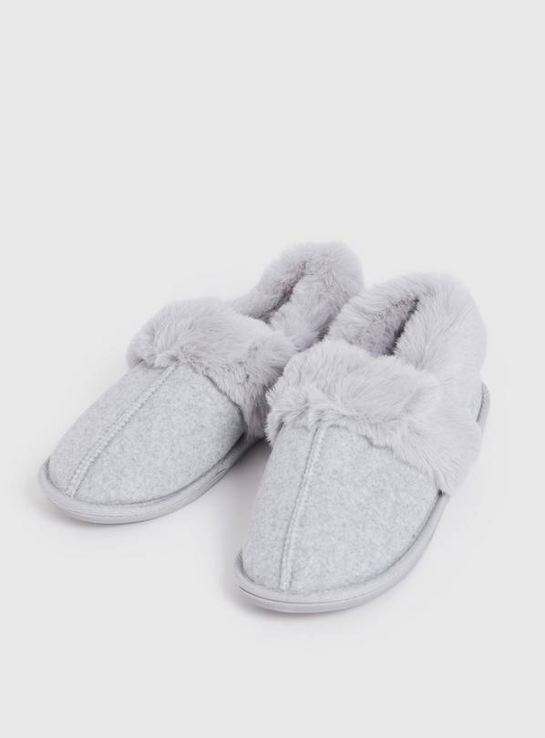 Grey best sale furry slippers