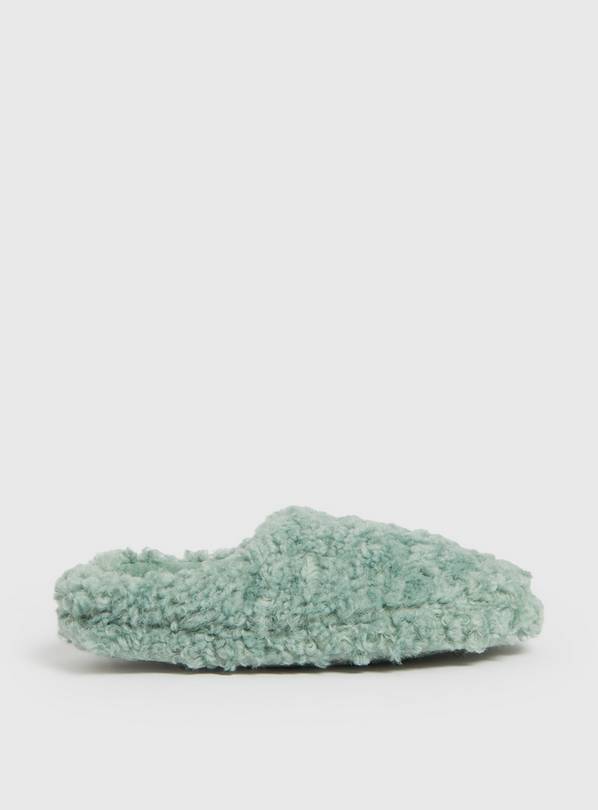 Sage Green Borg Slippers S