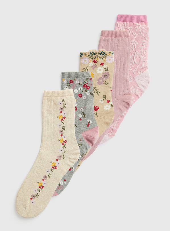 Floral Ankle Socks 5 Pack 4-8