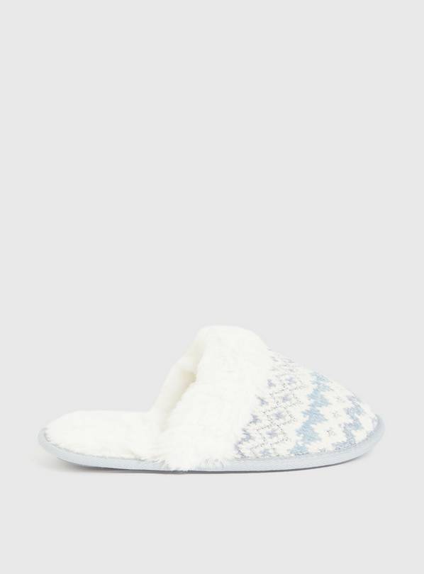 Blue Knitted Mule Slippers S