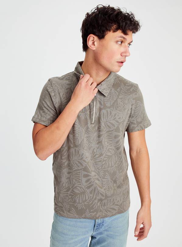 Buy Khaki Jacquard Leaf Polo Shirt XXL | T-shirts and polos | Tu