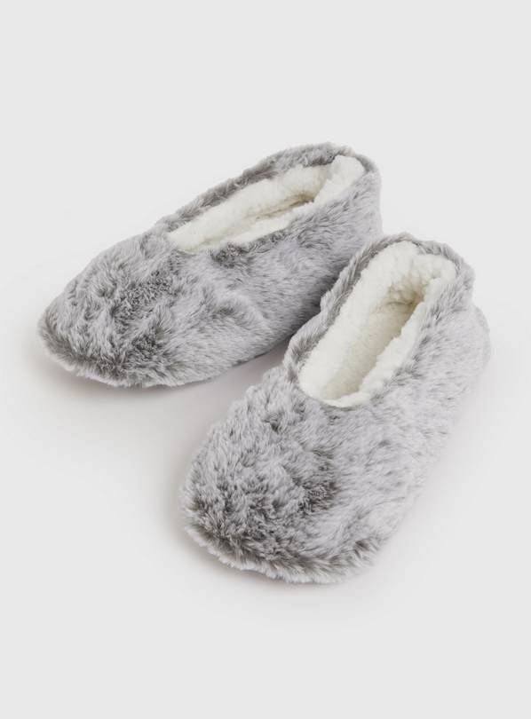 Buy Grey Faux Fur Ballerina Slippers S Slippers Tu