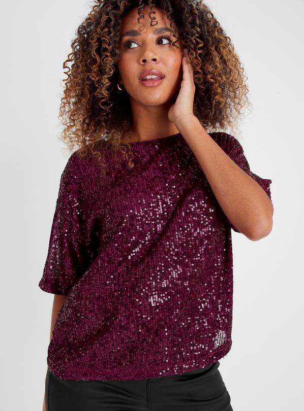 Buy Purple Sequin Boxy Fit Top 14 | T-shirts | Argos